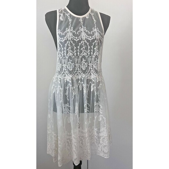 Wm's Y2k Ethereal Lace Romantic Babydoll Dress M Ivory Coquette Feminine Cottage - Picture 1 of 12